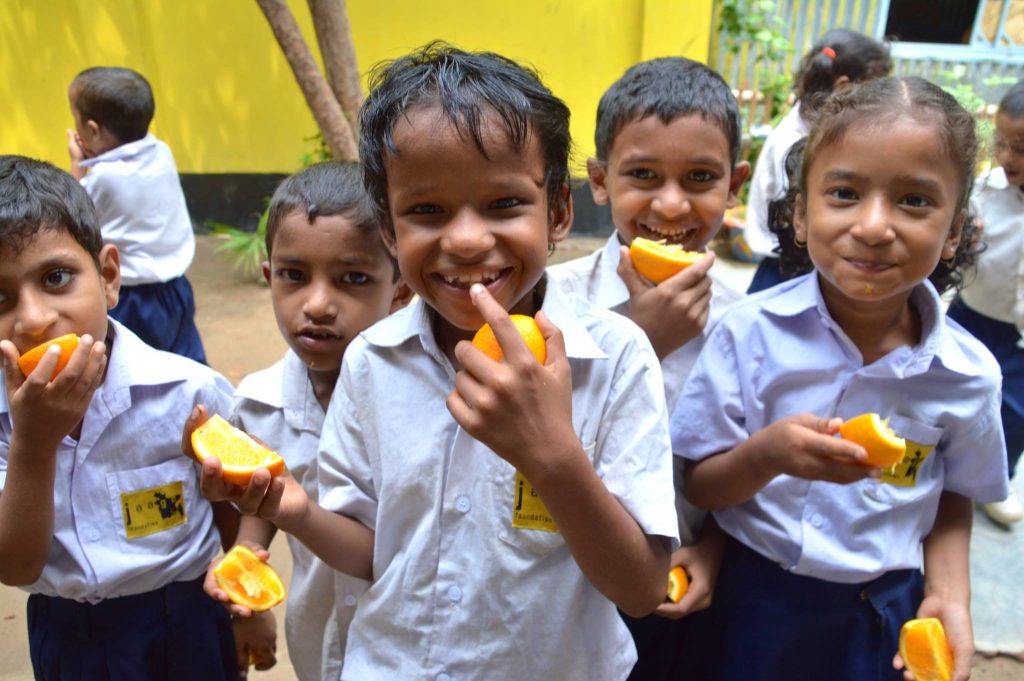 Students enjoying school meals